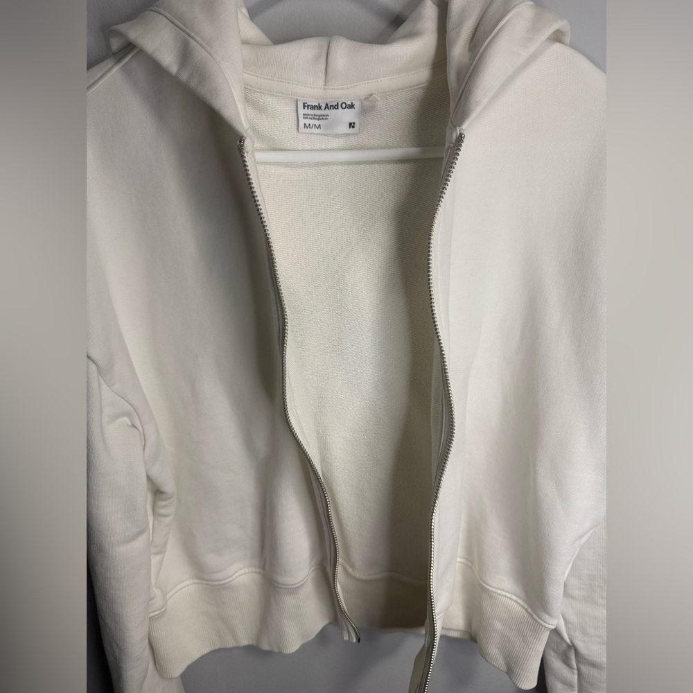 Frank & Oak White Zip-Up Hoodie